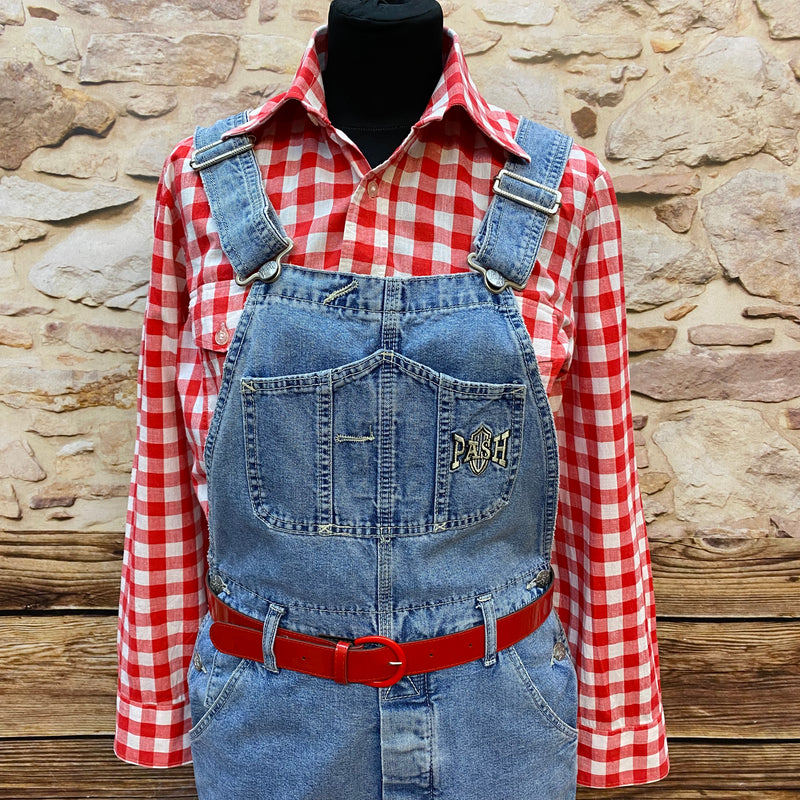 Vintage Rockabilly Latzhosen-Set mit kariertem Hemd und Bandana Gr.38