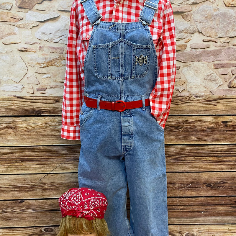 Vintage Rockabilly Latzhosen-Set mit kariertem Hemd und Bandana Gr.38
