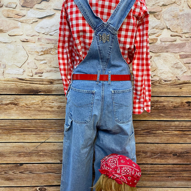 Vintage Rockabilly Latzhosen-Set mit kariertem Hemd und Bandana Gr.38