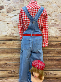 ensemble salopette rockabilly vintage avec chemise à carreaux et bandana taille 38