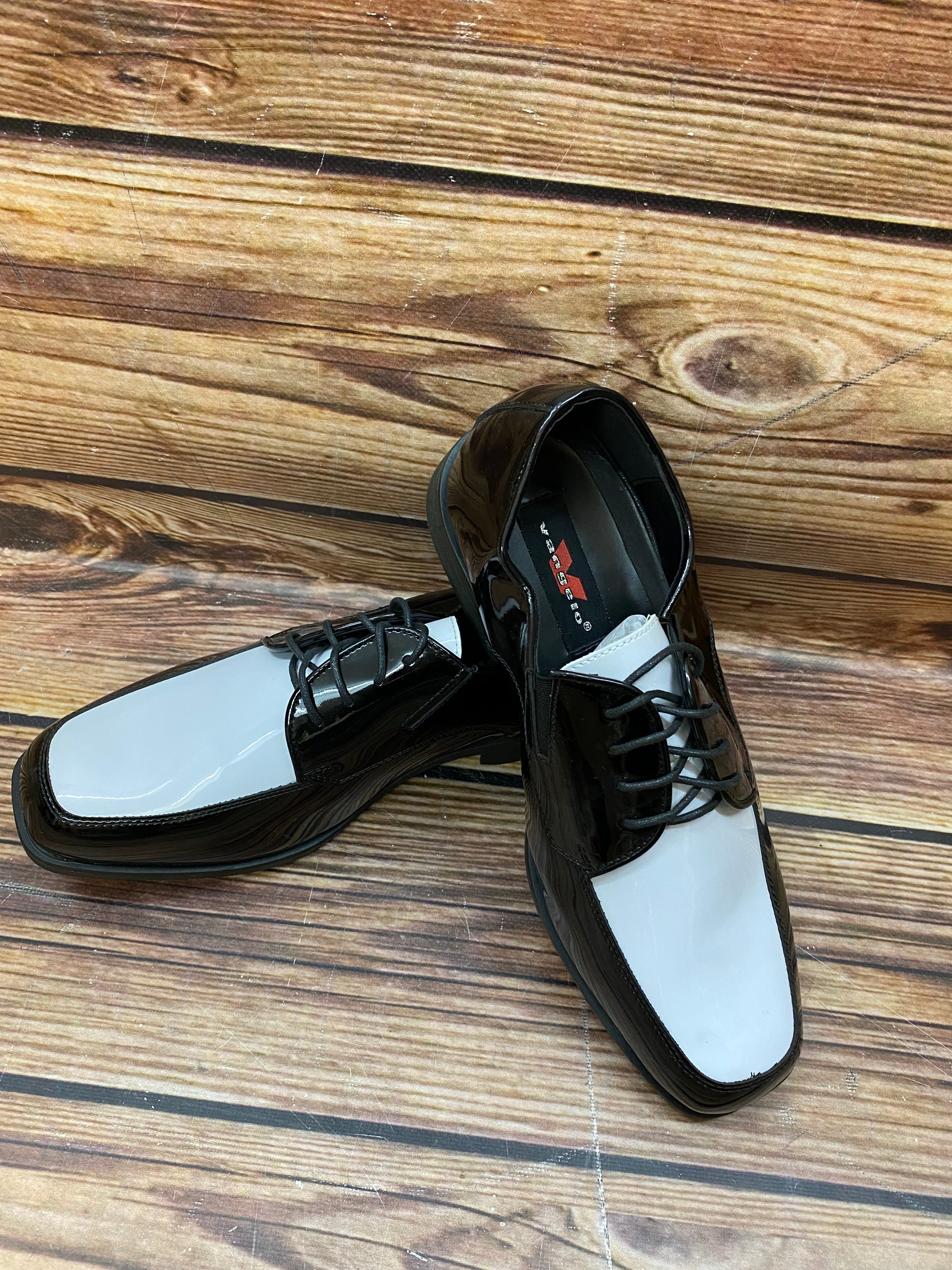 Schwarz und Weiß Vintage Style Rockabilly Schuhe, Swing Lackleder Gr.11,5
