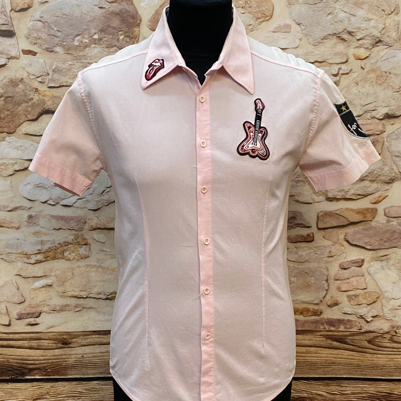 Rockabilly Vintage Hemd Shirt rosa mit Aufnäher Gr.M
