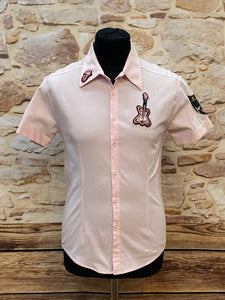 Rockabilly Vintage Hemd Shirt rosa mit Aufnäher Gr.M