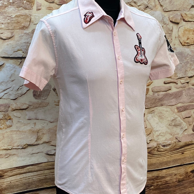 Rockabilly Vintage Hemd Shirt rosa mit Aufnäher Gr.M
