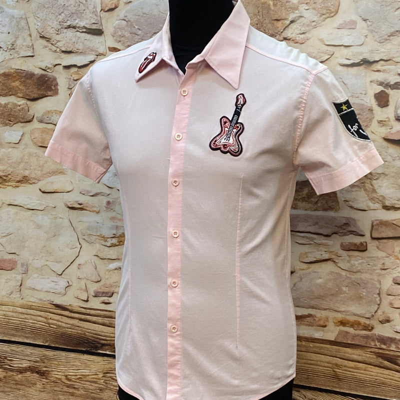 Rockabilly Vintage Hemd Shirt rosa mit Aufnäher Gr.M
