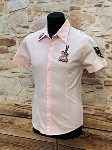 Rockabilly Vintage Hemd Shirt rosa mit Aufnäher Gr.M