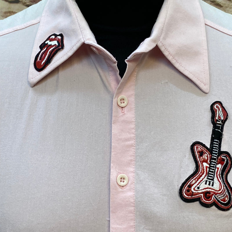 Rockabilly Vintage Hemd Shirt rosa mit Aufnäher Gr.M