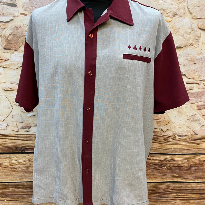 Herren Vintage Steady Last Call Weirot/Grau Rockabilly Bowling Shirt XL