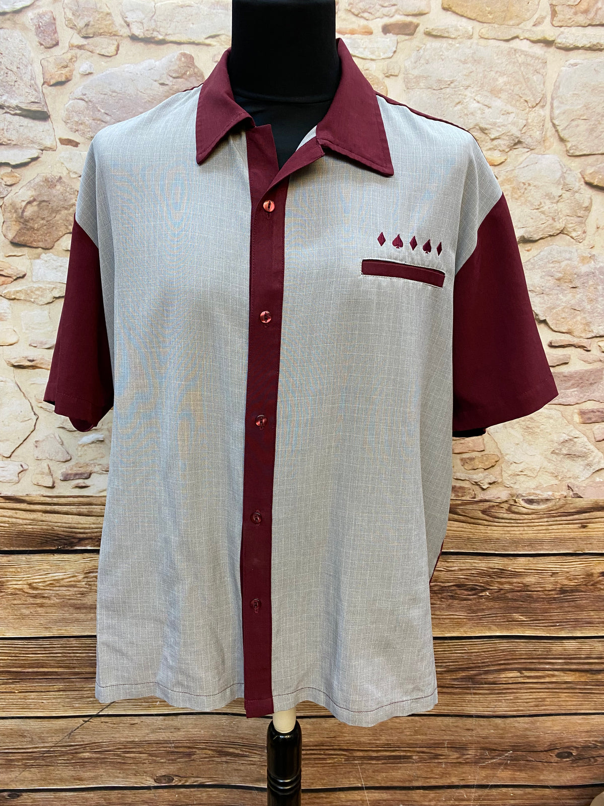 Herren Vintage Steady Last Call Weirot/Grau Rockabilly Bowling Shirt XL