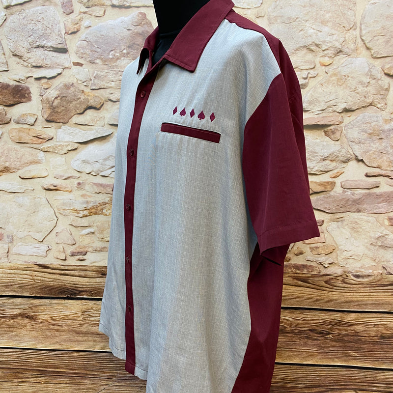 Herren Vintage Steady Last Call Weirot/Grau Rockabilly Bowling Shirt XL