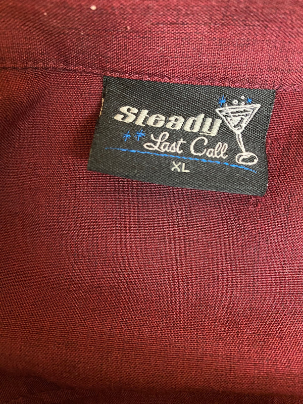 Herren Vintage Steady Last Call Weinrot/Grau Rockabilly Bowling Shirt Gr. XL