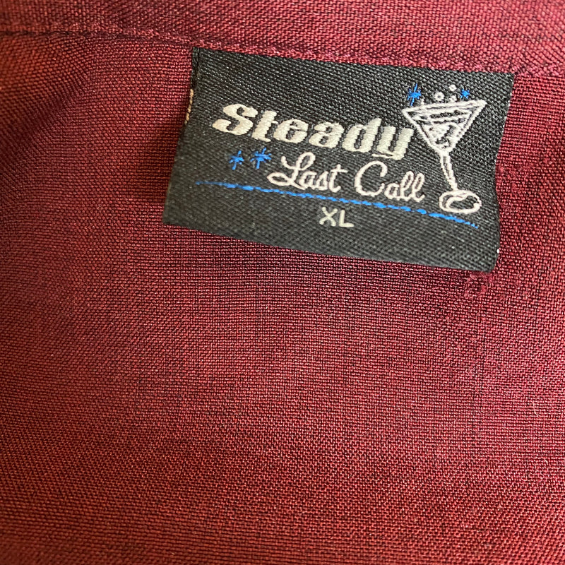 Herren Vintage Steady Last Call Weinrot/Grau Rockabilly Bowling Shirt Gr. XL