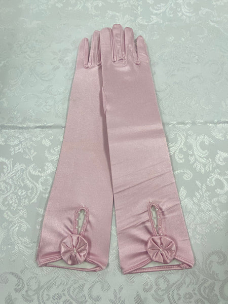 „Rosa lange Charleston Handschuhe im Satin-Look mit Perlendetail für 20er-Jahre-Outfits“