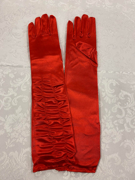 „Rote lange Charleston Handschuhe im Satin-Look für 20er-Jahre-Outfits und Gatsby-Partys“