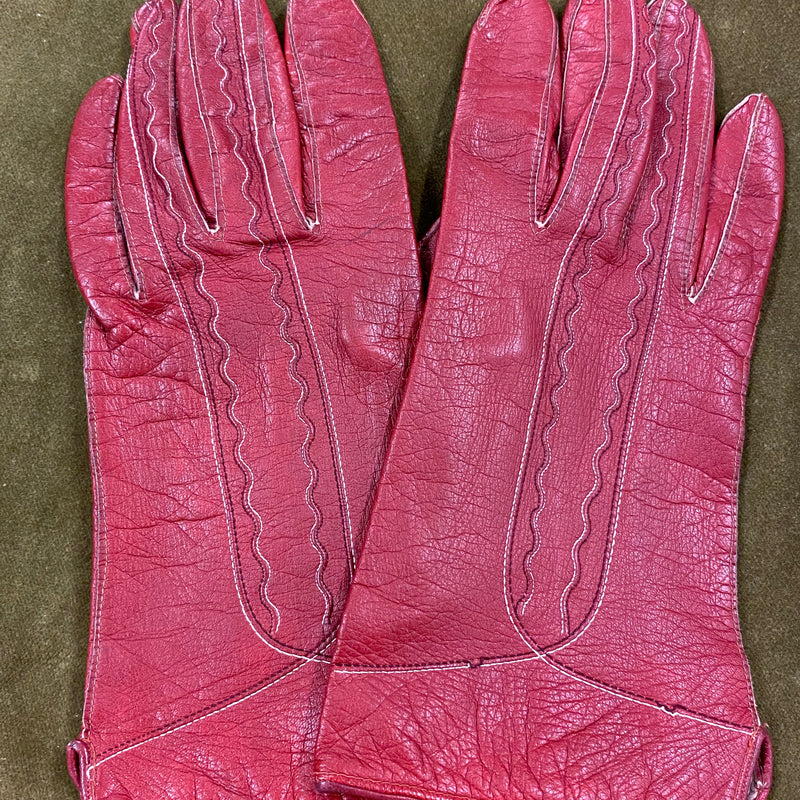 Kurze rote Lederhandschuhe für Damen , Vintage Gr.M