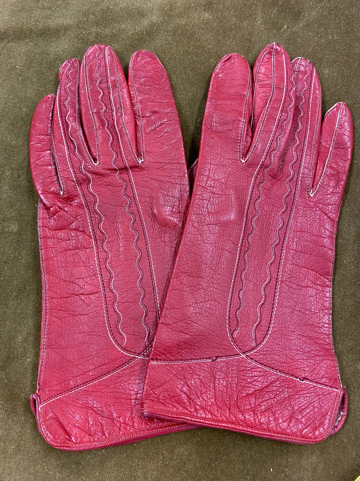 Kurze rote Lederhandschuhe für Damen , Vintage Gr.M