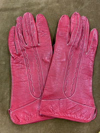 Kurze rote Lederhandschuhe für Damen , Vintage Gr.M