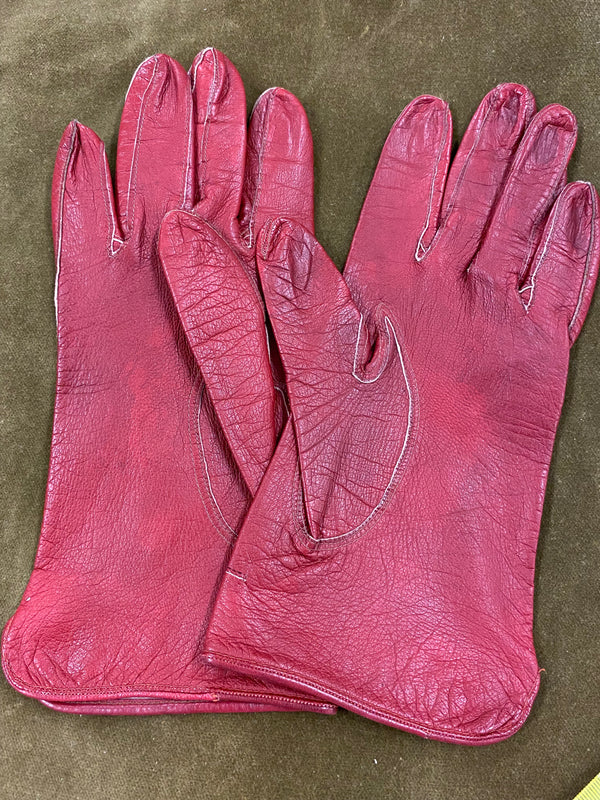Kurze rote Lederhandschuhe für Damen , Vintage Gr.M