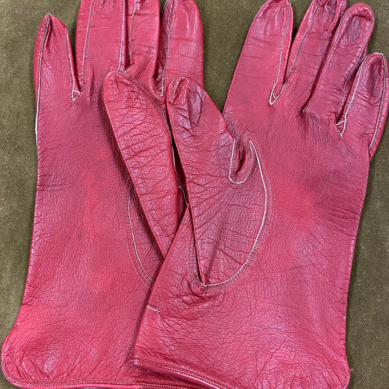 Kurze rote Lederhandschuhe für Damen , Vintage Gr.M