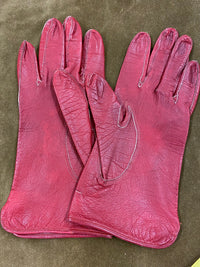 Gants courts en cuir rouge pour femme, vintage taille M