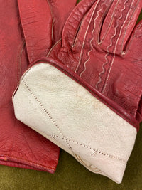 Gants courts en cuir rouge pour femme, vintage taille M