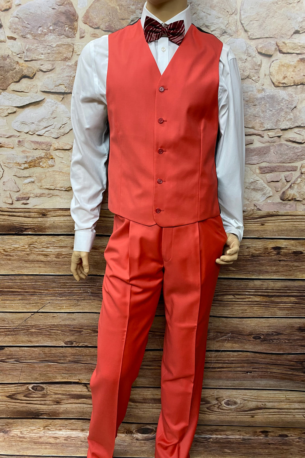 Roter 3teiliger Anzug, Weste, Hose, Fliege Gr,48