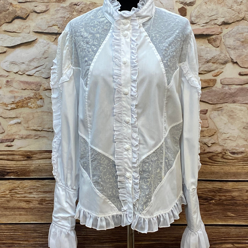 Rüschenbluse viktorianisch Stehkragen weiß Gr.XXL