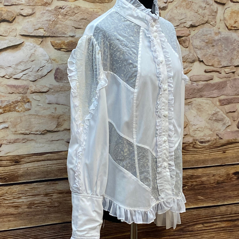 Rüschenbluse viktorianisch Stehkragen weiß Gr.XXL