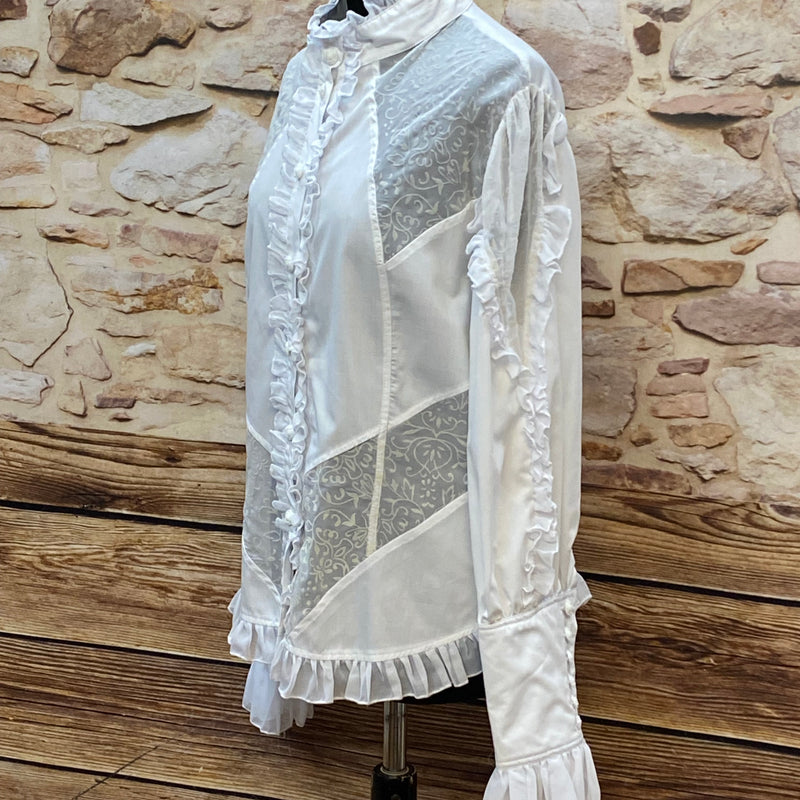 Rüschenbluse viktorianisch Stehkragen weiß Gr.XXL
