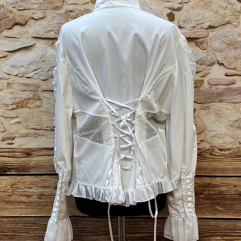 Rüschenbluse viktorianisch Stehkragen weiß Gr.XXL