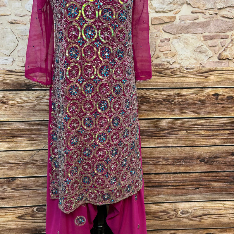 Elegantes Rosa Salwar Kameez – Festliche Pracht in Größe L