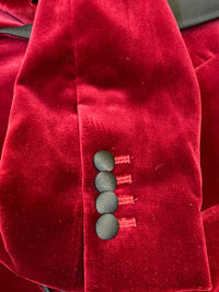 Bordeaux-Samtsakko mit schwarzem Schalkragen – Gr. 50