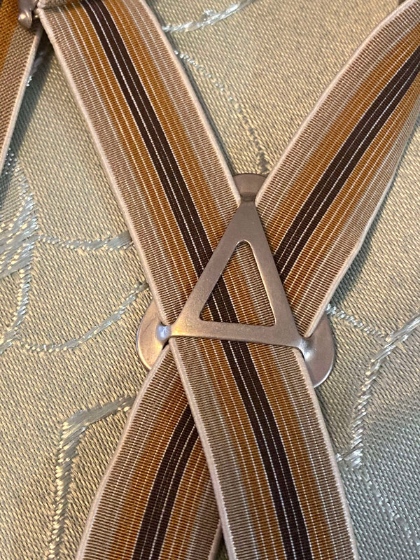 Schmale Vintage-Hosenträger in Braun- und Gelbtönen, Ansicht 2