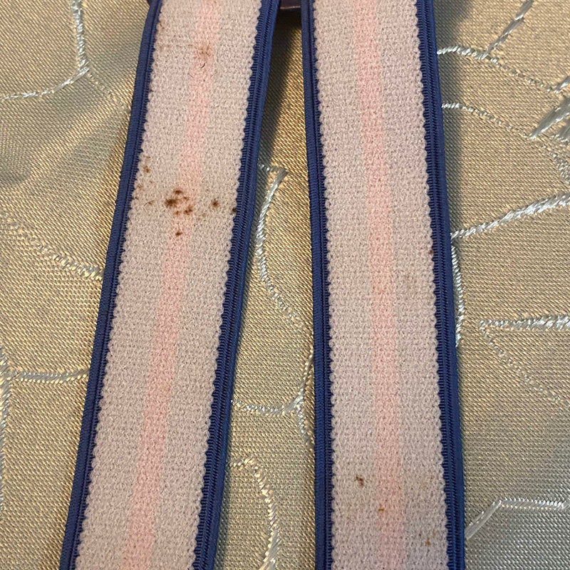 Schmale Vintage-Hosenträger in Blau mit rotem Streifen