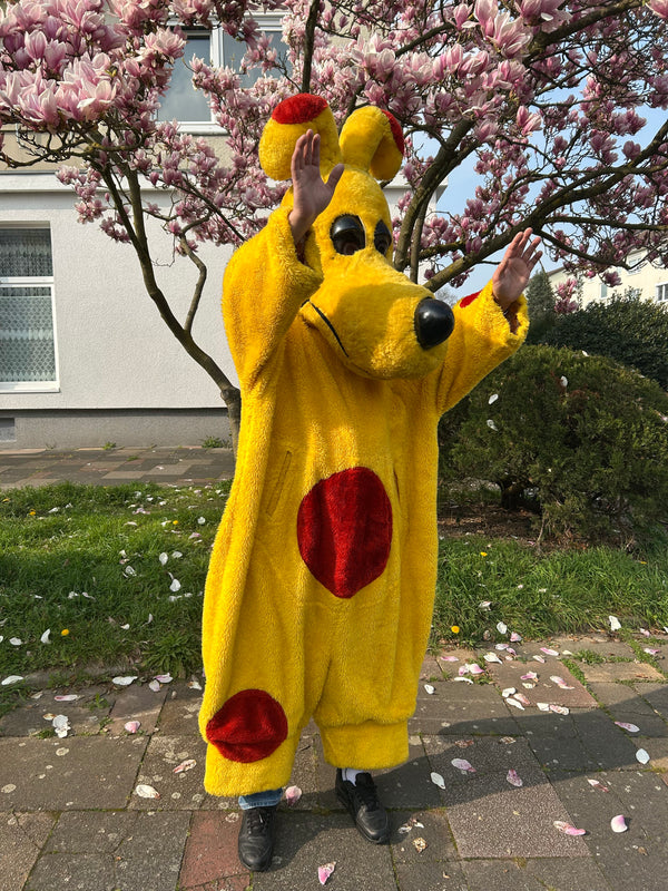 Gelber Schnuppi Hund Werbe-Kostüm aus den 80er Jahren von C und A, Promotion-Kostüm