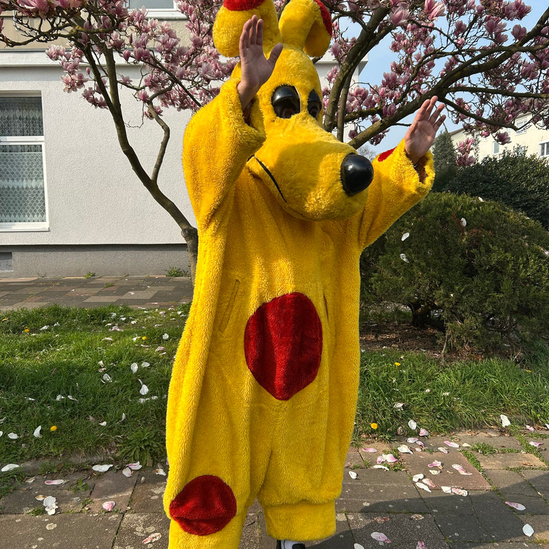 Gelber Schnuppi Hund Werbe-Kostüm aus den 80er Jahren von C und A, Promotion-Kostüm