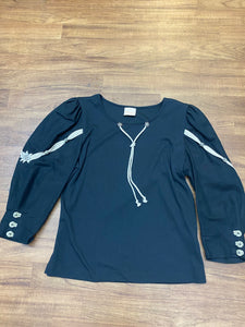 Schwarzes Trachtenshirt Oberteile Shirt für Landhauskleid Trachten Gr.42