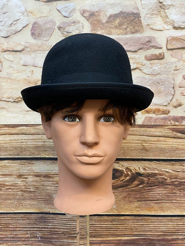 Schwarze Vintage Melone Hut Gr. 59 im klassischen Bowler Hat Stil