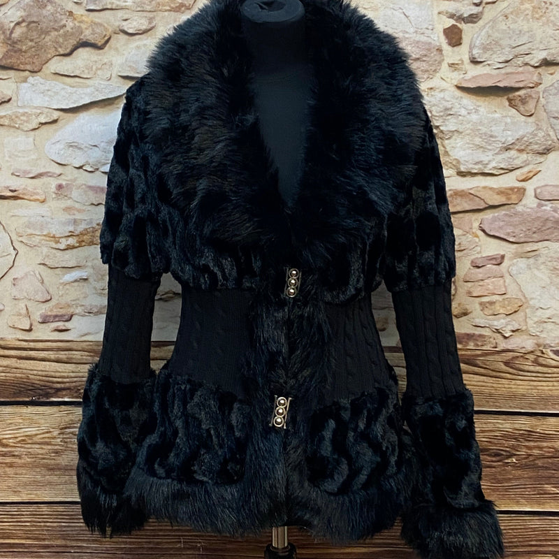 Edle Damen Kunstfell Jacke Teddyjacke Schwarz, Gr.XL (42)