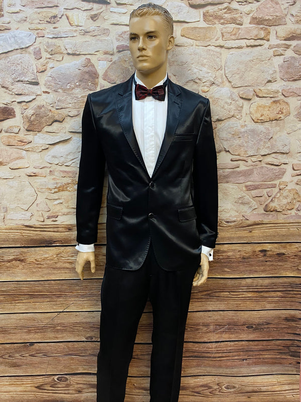 Schwarzer Satin Smoking Gr. 52 als festliches Herren-Komplettset mit Fliege