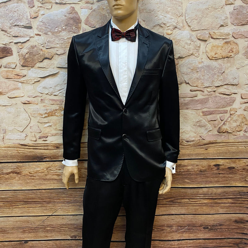 Schwarzer Satin Smoking Gr. 52 als festliches Herren-Komplettset mit Fliege