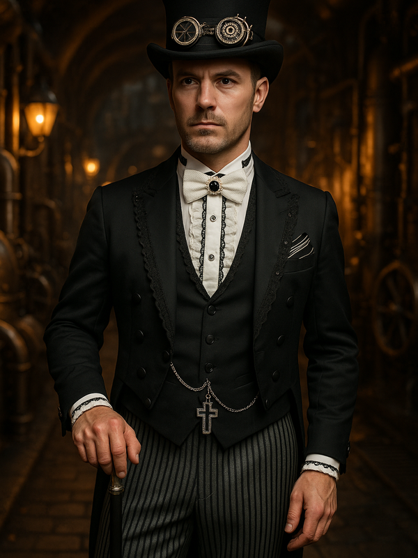 Black Steampunk Style Tailcoat for Men |  Groom Suit | Man Steampunk Suit