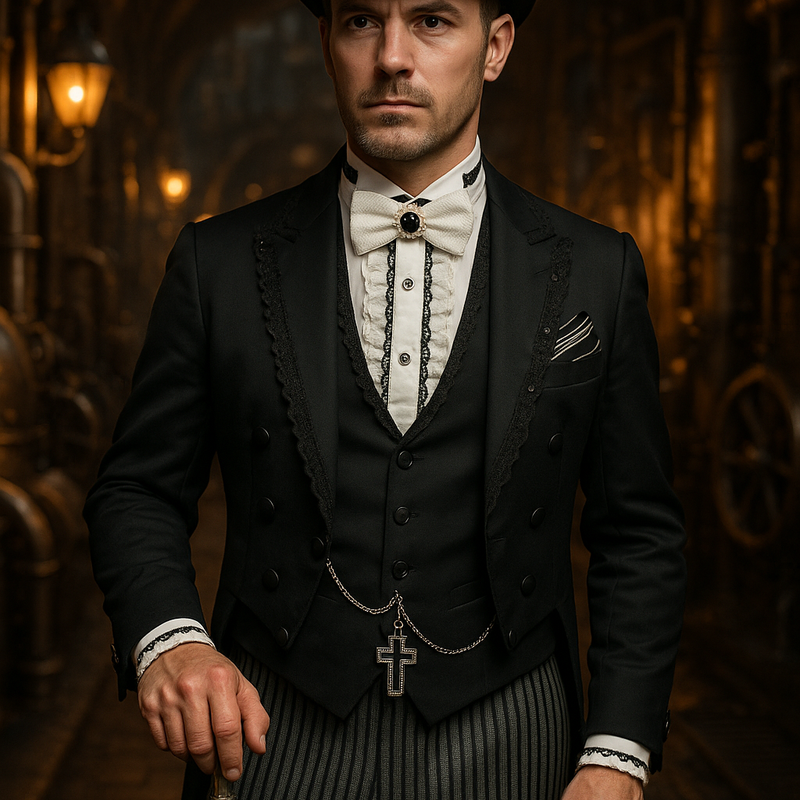 Black Steampunk Style Tailcoat for Men |  Groom Suit | Man Steampunk Suit