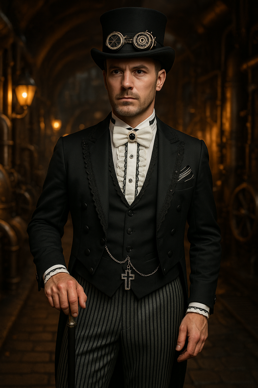 Black Steampunk Style Tailcoat for Men |  Groom Suit | Man Steampunk Suit