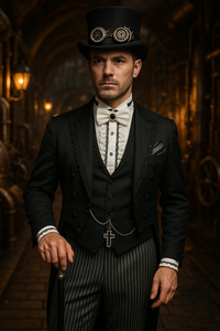 Black Steampunk Style Tailcoat for Men |  Groom Suit | Man Steampunk Suit