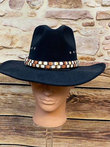 Schwarzer Vintage Cowboyhut von Stars & Stripes mit gewebtem Hutband und breiter Krempe