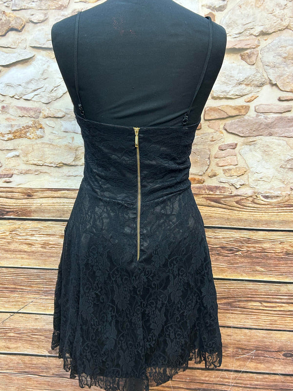 Vintage Trägerkleid mit Spitze & Strassdetails – Gr. L (ca. 34)