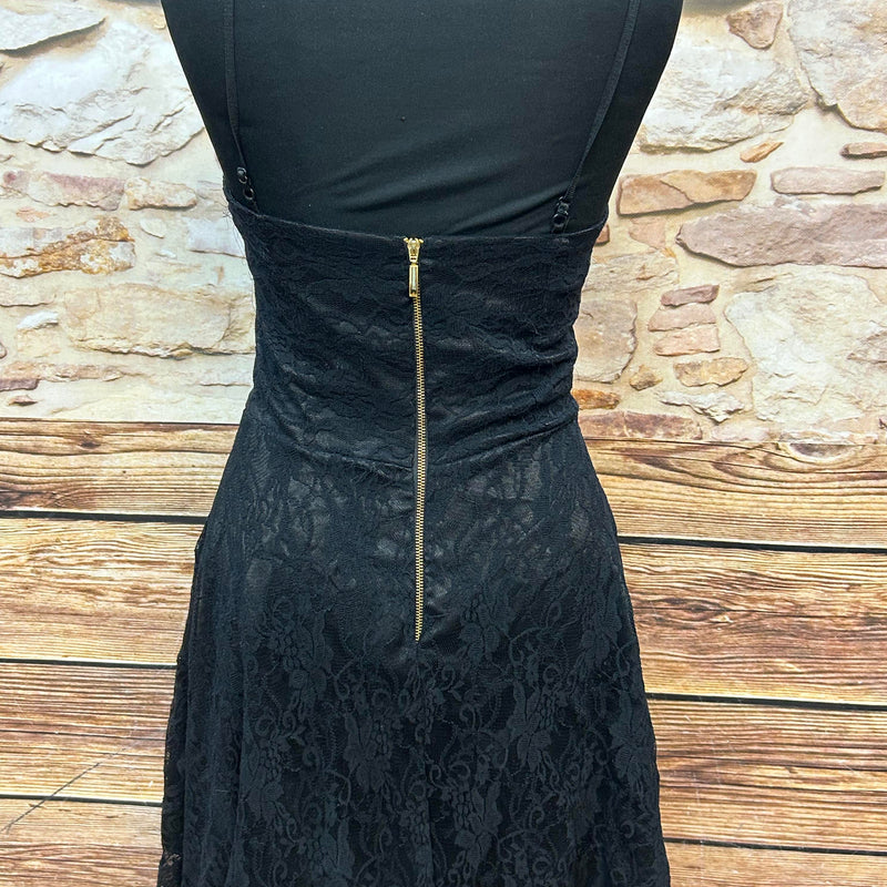 Vintage Trägerkleid mit Spitze & Strassdetails – Gr. L (ca. 34)