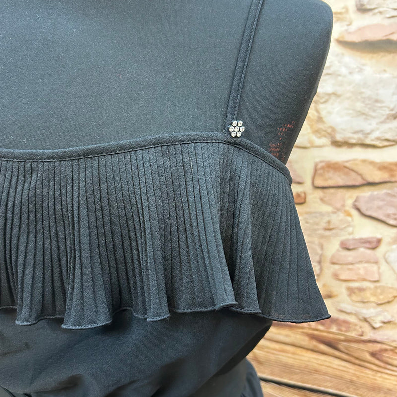 Vintage Kleid St. Michael – Plissee-Volant & Taillengürtel – Gr. 40 (stretchig) – Made in UK