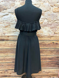Vintage Kleid St. Michael – Plissee-Volant & Taillengürtel – Gr. 40 (stretchig) – Made in UK